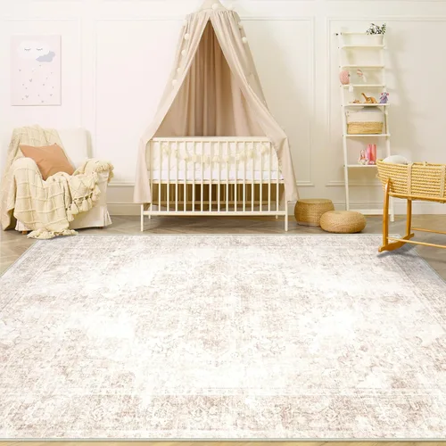 Miniatura 69 de Alfombra de Área 5x7 Alfombras Vintage: Alfombra Medallón Lavable para Interiores de Pelo Bajo Desgastada Alfombra de Piso Alfombras de Acento Retro
