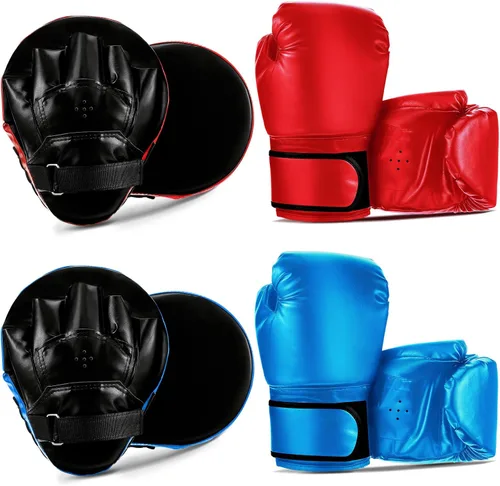Miniatura 8 de Foilswirl Juego de 2 pares de guantes de boxeo 4 en 1 de 8 onzas y 4 guantes de boxeo para niños, hombres y mujeres, guantes de boxeo, juego