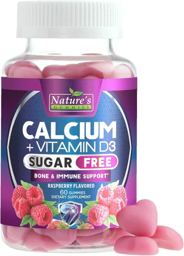 Gomitas de suplemento de calcio – Gomitas de calcio sin azúcar con vitamina D3 para una mejor absorción – Apoya la salud inmunológica, huesos y