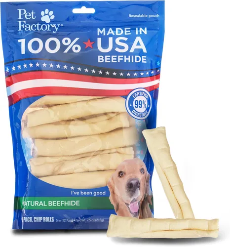 Miniatura 11 de Pet Factory 100% fabricado en Estados Unidos, rollo de piel de res de 12 pulgadas, sabor natural, 1 unidad/1 paquete