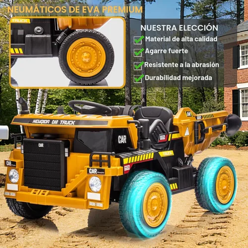Miniatura 4 de NEWQIDA Camión volcador de 24V para niños, coche eléctrico con control remoto, vehículos de construcción con cama basculante eléctrica, pala