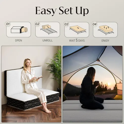Miniatura 3 de GEMBED Colchón de espuma viscoelástica de tres pliegues tamaño individual, colchón plegable portátil de 4 pulgadas con asa y funda lavable, cama