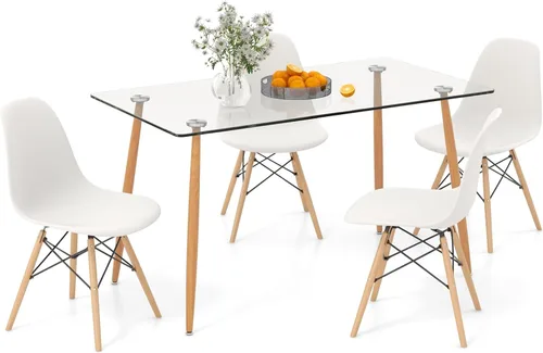 Miniatura 8 de Tangkula Juego de 4 mesas de comedor para 4, mesa y sillas de cocina modernas, mesa y sillas de cristal para sala de estar pequeña, cocina Natural +