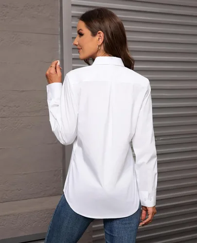 Miniatura 4 de Gleeivy Camisas con botones para mujer de ajuste clásico, camisa de vestir, camisa de trabajo, de negocios, casual, de manga larga, blusa, tops A