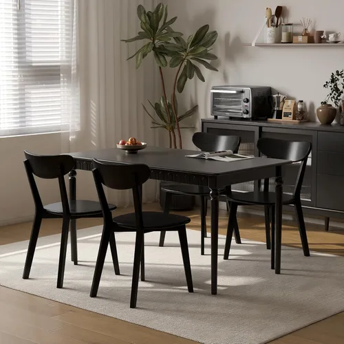 Miniatura 7 de Sillas de comedor, 100% madera maciza de roble, silla moderna con respaldo curvo, sillas de cocina y comedor, silla moderna para sala de estar Negro