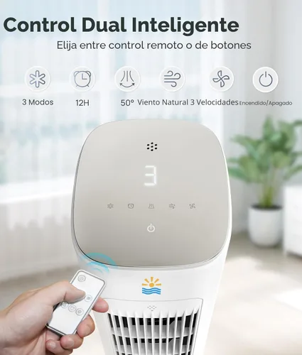 Miniatura 5 de Enfriador de aire evaporativo portátil, ventiladores de enfriamiento 3 en 1 que soplan aire frío con tanque de agua de 3 L, ventilador de torre