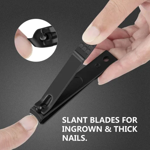 Miniatura 4 de Juego de cortaúñas de acero inoxidable negro mate, uñas gruesas y encarnadas, perfecto 3 cortadores de uñas para hombres y mujeres (negro)
