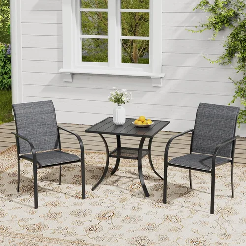 Miniatura 15 de VICLLAX Juego de 2 sillas de patio pequeñas para exteriores, juego de sillas apilables para patio y mesa de comedor cuadrada para porche delantero
