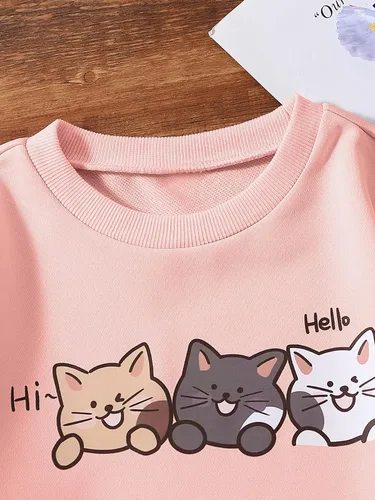 Miniatura 3 de SOLY HUX Sudadera de manga larga con cuello redondo y estampado de letras de corazón para niña