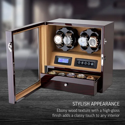 Miniatura 2 de Enrollador de 4 relojes con espacio de almacenamiento de 5 relojes, pantalla LCD, control táctil y luz