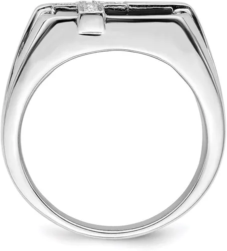 Miniatura 2 de Anillo de cruz de ónix negro con diamantes de plata de ley para hombre