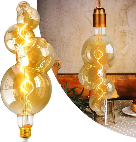 Bombillas LED decorativas vintage de 40 vatios, foco LED de filamento de burbuja grande de 4 vatios estilo Edison, luz cálida dorada de 2700K, foco