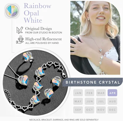 Miniatura 4 de Leafael - Pulsera de amor infinito con eslabones, corazón de cristal y piedra natal, regalos para mujer, tono plateado, 7 pulgadas con extensor de 2