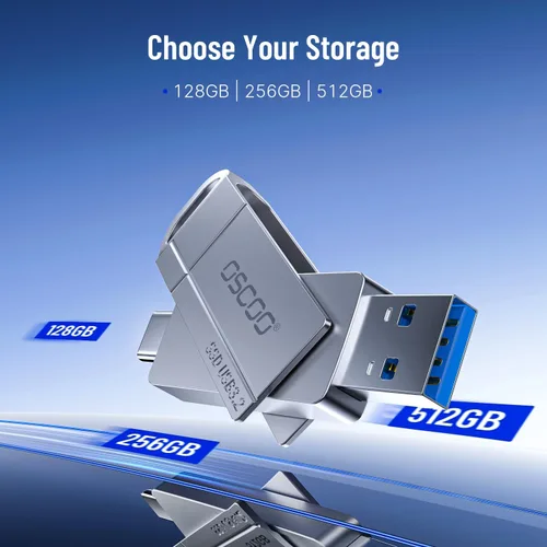 Miniatura 6 de Unidad flash SSD de 128 GB, hasta 550 MB/s–USB 3.2 Gen1 Thumb Drive, puertos USB-C y USB-A duales, compatible con iPhone 15/16/17, teléfonos