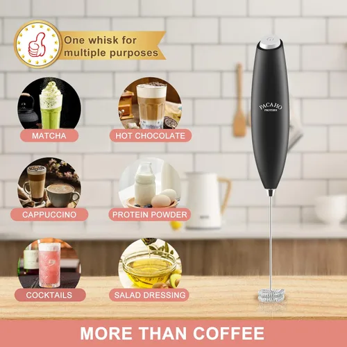 Miniatura 4 de PACAHO Potente espumador de leche con batidor doble, fabricante de espuma eléctrica de mano, varita mezcladora de mano, mini agitador portátil