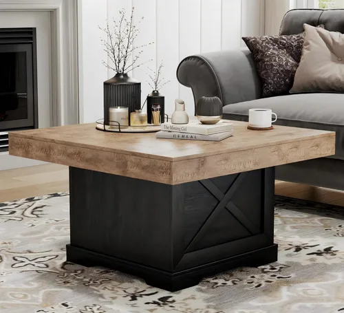 Miniatura 10 de Lareth - Mesa de café con almacenamiento, mesa de centro rústica de madera de 47.2 pulgadas con 4 cajones para sala de estar, mesa de té