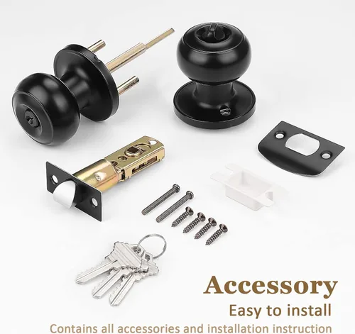 Miniatura 6 de Probrico - Picaporte redondo para puerta con cerradura de seguridad, sin llave, para privacidad y paso, color negro Disponible-609BK, Negro
