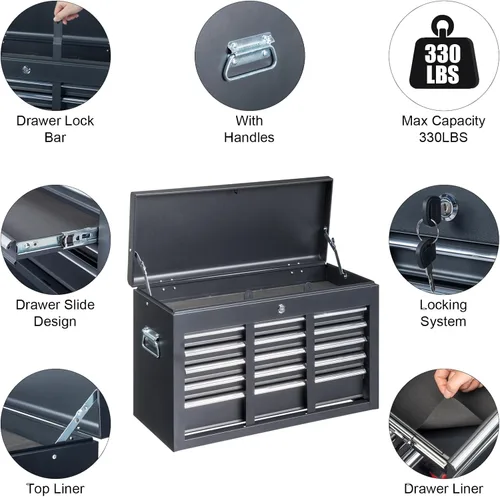 Miniatura 3 de Caja de herramientas de metal, caja de herramientas con 5 cajones y bandeja de almacenamiento superior con cerradura de seguridad y asa, gabinete