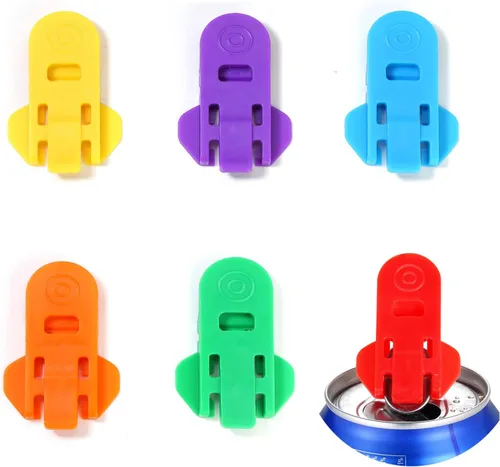 Abrelatas manual fácil, paquete de 6 abridores de latas de cerveza de soda colorida y protector de latas de bebidas, escudos de plástico de alta