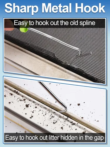 Miniatura 5 de Kit de reparación de pantalla: herramientas de pantalla 3 en 1 incluyendo rodillo, ranura de 0.14 pulgadas x 32.8 pies, gancho de extracción