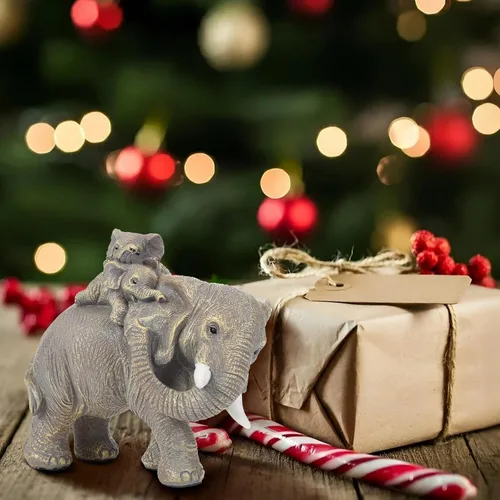 Miniatura 2 de Juego de 3 estatuas doradas de elefante de buena suerte, decoración del hogar, figuras de elefante geniales para estante, sala de estar, oficina