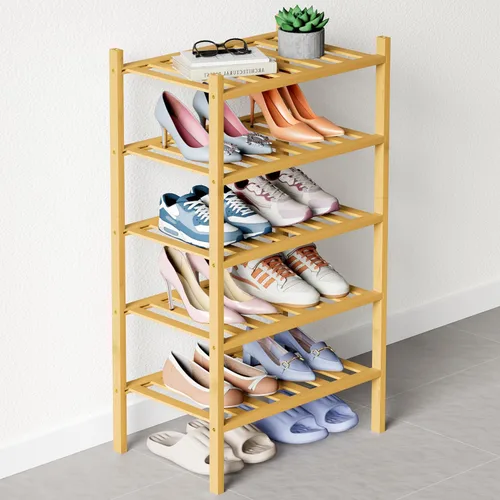 Miniatura 18 de Smiry Zapatero de bambú para clóset, organizador de zapatos apilable de 4 niveles largo de madera, estante de almacenamiento de zapatos Negro