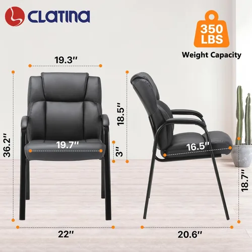 Miniatura 3 de CLATINA Silla de invitados de cuero, silla de mesa de conferencias de recepción con reposabrazos acolchados, sillón estacionario para sala de espera