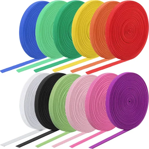 Miniatura 6 de WILLBOND 12 rollos de banda elástica colorida plegable, cordón elástico resistente, banda plana tejida para costura, manualidades, DIY, puños