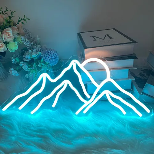 Miniatura 3 de Letrero de neón con diseño de montañas y puesta de sol, luces LED personalizadas, decoración de pared para el hogar, dormitorio, sala