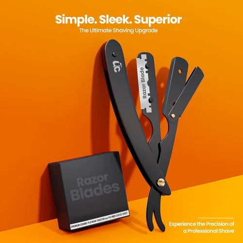 Miniatura 8 de Utopia Care - Rasuradora de seguridad profesional, para peluquero, de borde recto, con 100 cuchillas Derby, 100 % acero inoxidable, (negro)