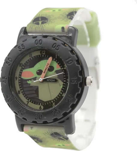 Accutime Star Wars Baby Yoda - Reloj de pulsera analógico de cuarzo con cara pequeña, detalles negros para niñas, niños, niños de todas las edades