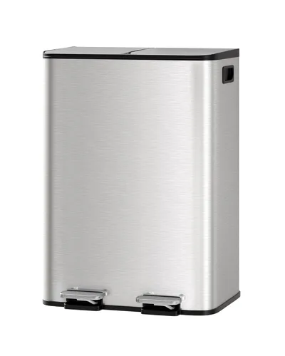 GarveeHome 2 botes de basura dobles de acero inoxidable de 8 galones con tapa para cocina, combo grande de bote de basura dual y contenedor de Plata