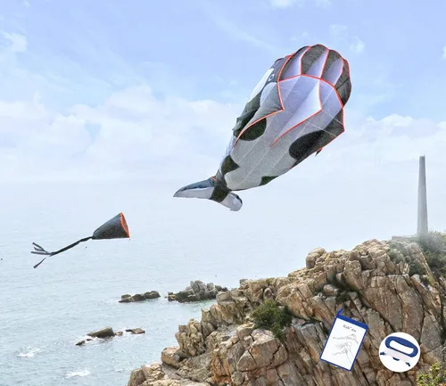 Kizh Kite Giant 3D Dolphin - Cometa de parafoil suave sin marco para niños y adultos, cometa fácil de volar para playa, parque, jardín, parque