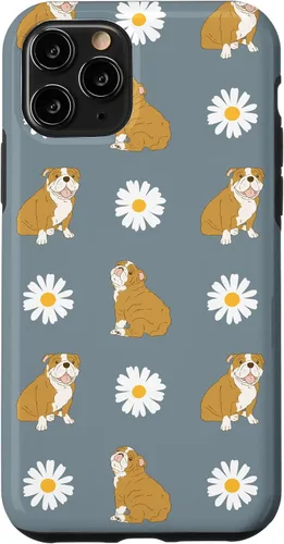 Funda para iPhone 11 Pro English Bulldog and Daisy Flower Pattern Dusty Blue
