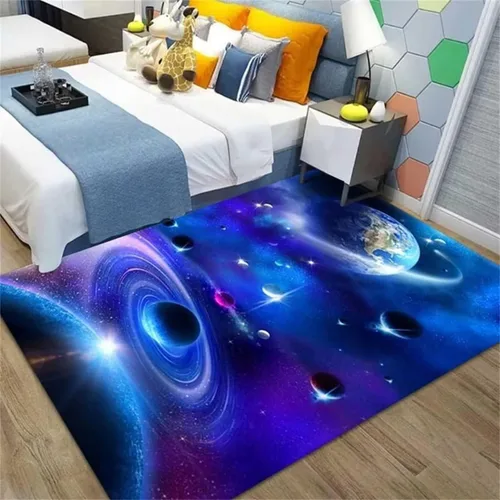 Miniatura 57 de Alfombra de espacio exterior para habitación de niños, 3 x 5 pies, alfombra Galaxy para dormitorio de niños, suave, antideslizante, sistema solar