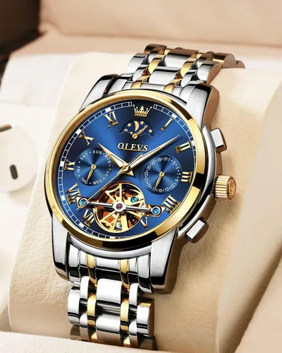 Miniatura 2 de OLEVS Relojes automáticos para hombre diseño de esqueleto Tourbillon cuerda automática reloj de pulsera de lujo fase lunar fecha impermeable