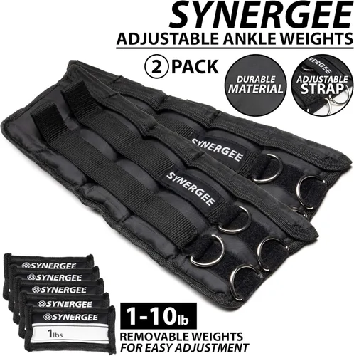 Miniatura 2 de Synergee Pesas ajustables para tobillo/muñeca de ajuste cómodo (juego de 2). Disponible en 5 libras, 10 libras y 20 libras. Talla única. b) 10 lbs