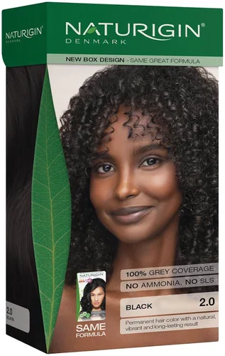 Naturigin Tinte permanente para el cabello, negro 2.0, sin amoníaco, cobertura 100% de canas, fórmula natural nutritiva, para todo tipo de cabello,