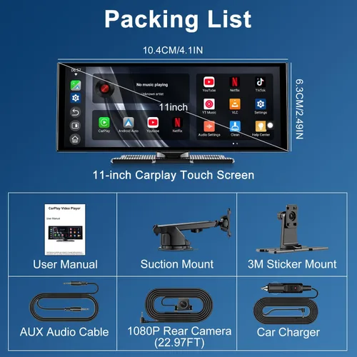Miniatura 9 de Pantalla inalámbrica Carplay mejorada de 9 pulgadas para automóvil, aplicaciones integradas Net-Flix YouTube Tiktok, caja mágica de IA portátil