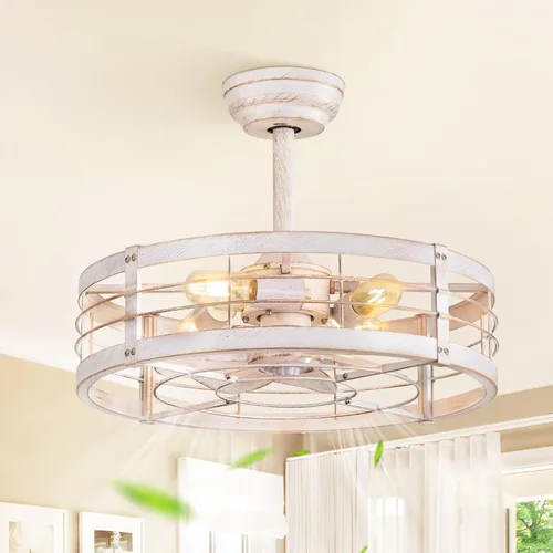 Miniatura 24 de LEDIARY - Ventilador de techo 16.5 pulgadas con jaula y luz, diseño industrial, estilo granja, para cocina, dormitorio, exterior, control remoto, 6