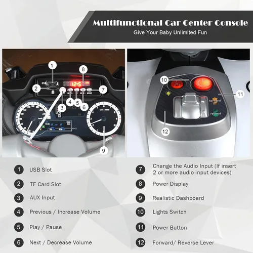 Miniatura 4 de HONEY JOY Motocicleta para niños de 12 V, vehículo eléctrico a batería para niños, ruedas de entrenamiento, luces LED, pedal de pie, suspensión