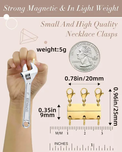 Miniatura 4 de OHINGLT Cierre de collar en capas magnético de oro y plata de 18 quilates separador para capas, múltiples cierres de collar y cierres para mujer