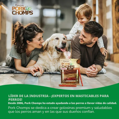 Miniatura 7 de Pork Chomps Masticables para perros, 5 pulgadas, 50 unidades, sabores variados: cerdo asado, pollo y tocino, golosinas de larga duración