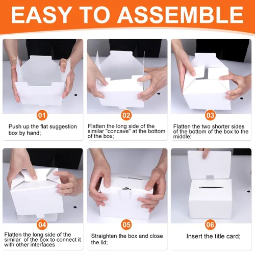 Miniatura 3 de GRAWUN Paquete de 12 Cajas de Votación de Cartón con Ranura, Cajas Blancas Brillantes para Rifas de 6.5 x 4.5 x 4.5 pulgadas, Cajas de Sugerencias