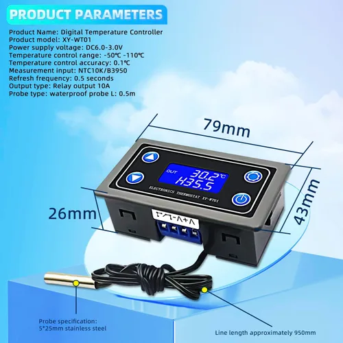 Miniatura 2 de Controlador electrónico de temperatura DC 12V programable -50 a 230.0 °F termostato control interruptor módulo