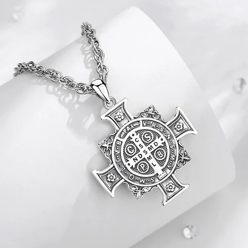 Miniatura 38 de Vito Collar de plata de ley 925 para mujeres y hombres, San Benito, crucifijo, Caravaca, San Cristóbal, San Judas, medalla patronal, amuleto