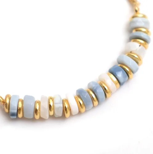 Miniatura 30 de Natural Heishi Beads With Spacers Slider Bracelet Gemstone Healing Jewelry With 14k Yellow Gold Plated 8- Inch Adjustable Length