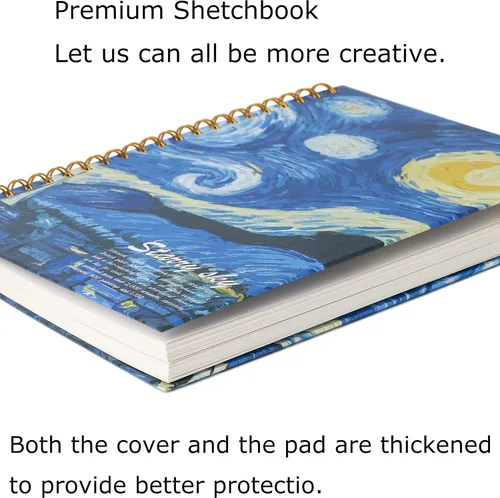 Miniatura 3 de Starry Night Aesthetic Art Mix - Cuaderno de bocetos de papel grueso sin ácidos, 98 libras/5.64 oz/m², 1 paquete de cuaderno A4 con espiral en Noche