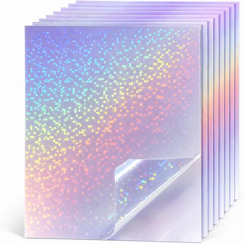 Miniatura 8 de 36 hojas de papel adhesivo holográfico transparente A4, láminas de vinilo autoadhesivas, película laminada de superposición