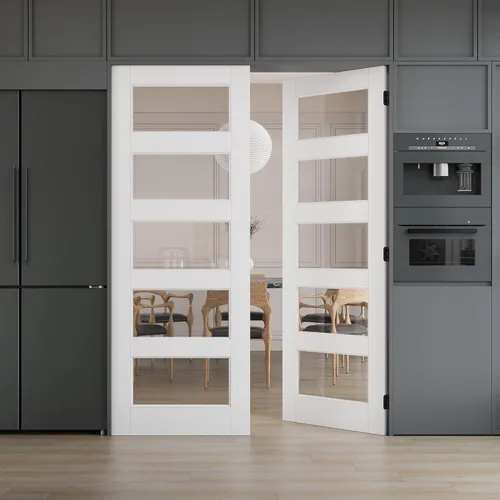 Miniatura 24 de WINSTELLAR - Losa de puerta de vidrio transparente preconstruida de 18 x 80 pulgadas, 3-Lite, puertas interiores pintables para el hogar